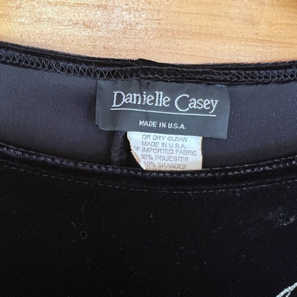 Vtg Danielle Casey Velvet Long Sleeve Black Midi Dress Stretch Embroidery 16 — image 3 of 5